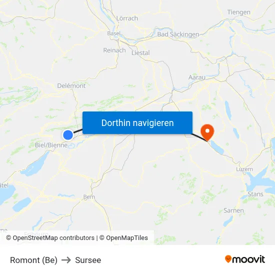 Romont (Be) to Sursee map