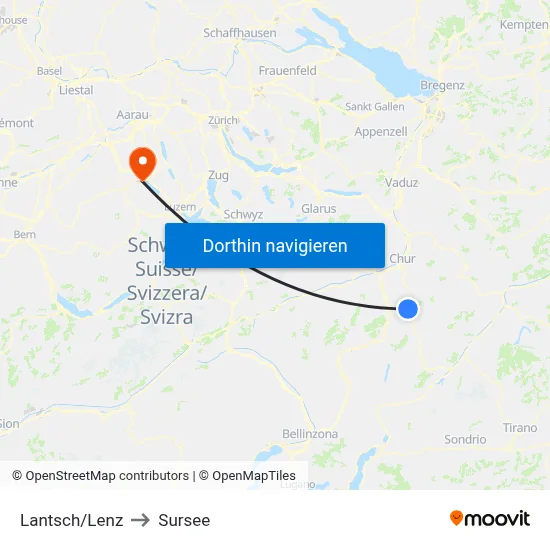 Lantsch/Lenz to Sursee map