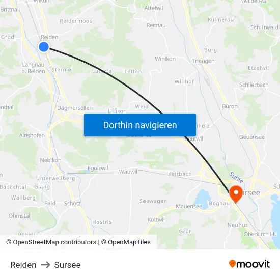 Reiden to Sursee map