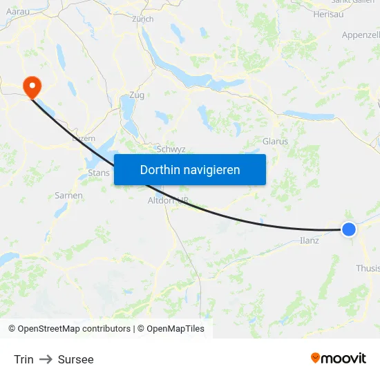 Trin to Sursee map