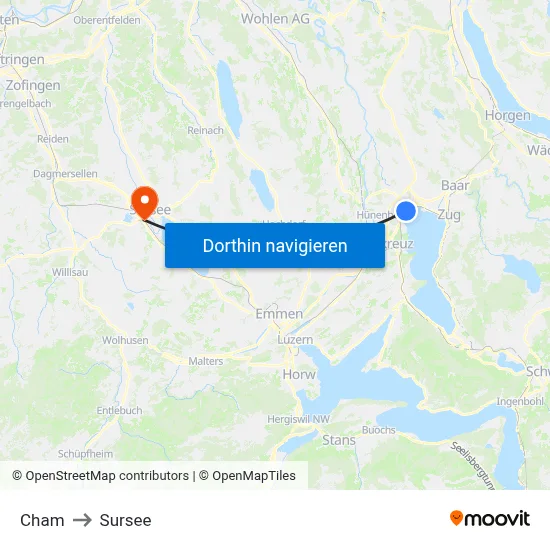 Cham to Sursee map