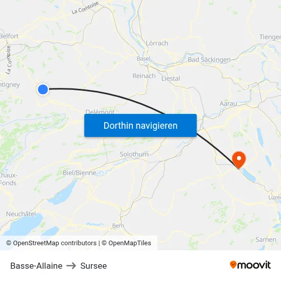 Basse-Allaine to Sursee map