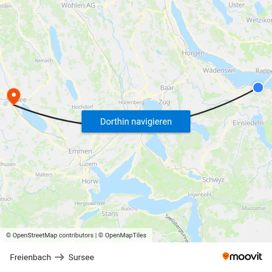 Freienbach to Sursee map