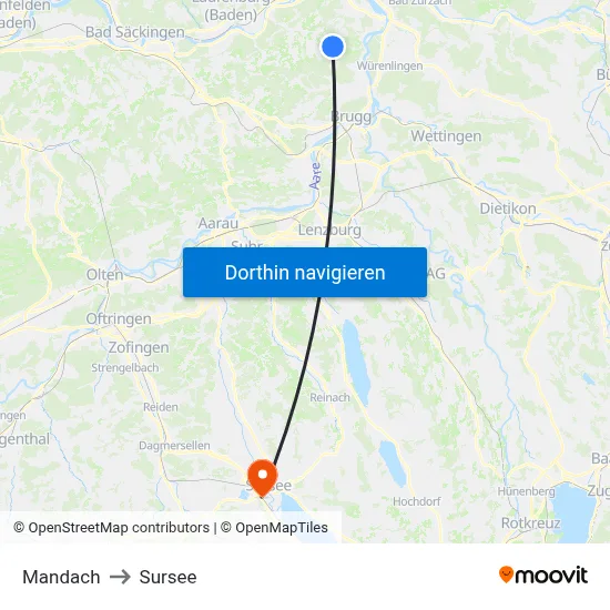 Mandach to Sursee map