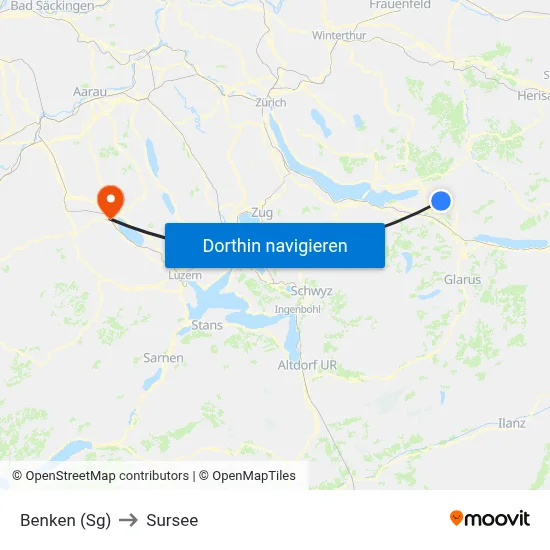 Benken (Sg) to Sursee map