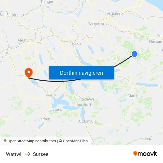 Wattwil to Sursee map