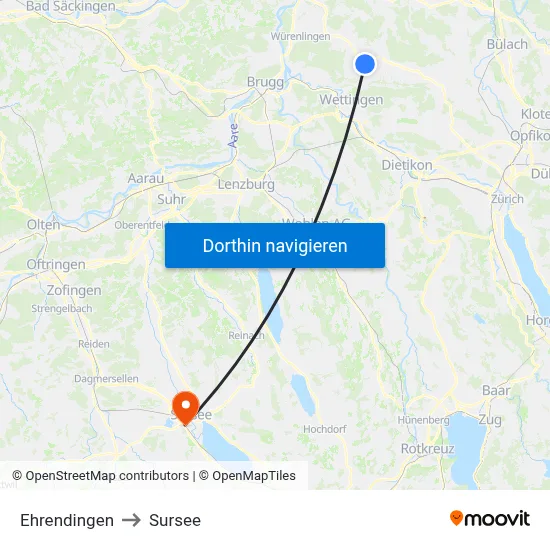 Ehrendingen to Sursee map