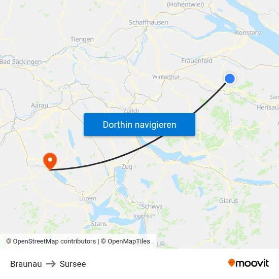 Braunau to Sursee map