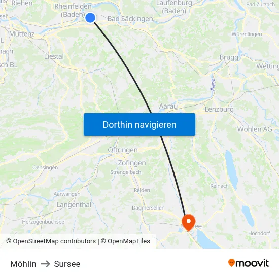 Möhlin to Sursee map