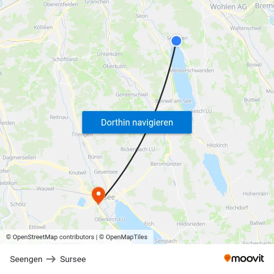 Seengen to Sursee map