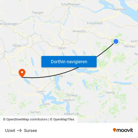 Uzwil to Sursee map