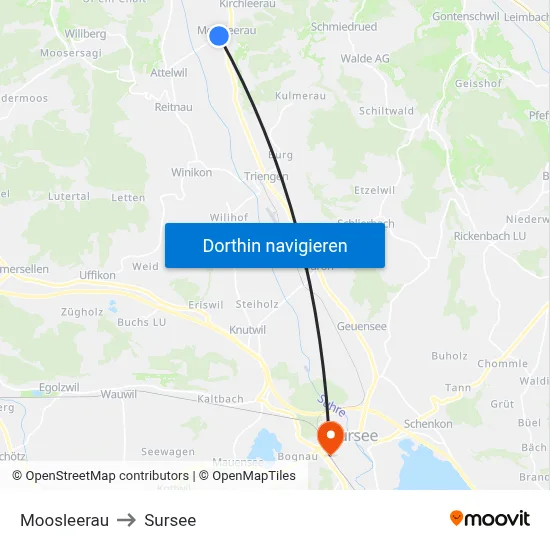 Moosleerau to Sursee map
