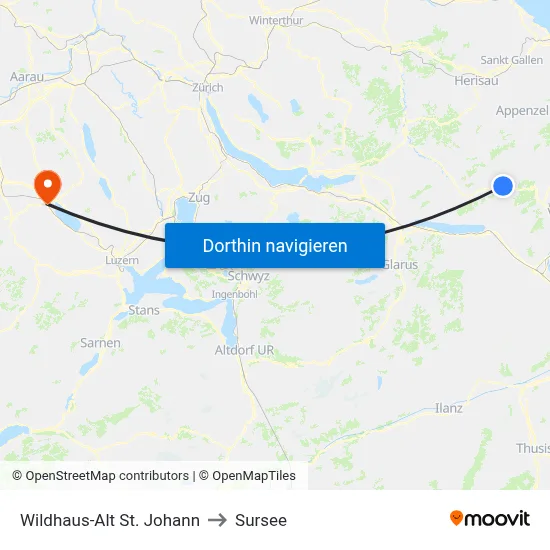 Wildhaus-Alt St. Johann to Sursee map