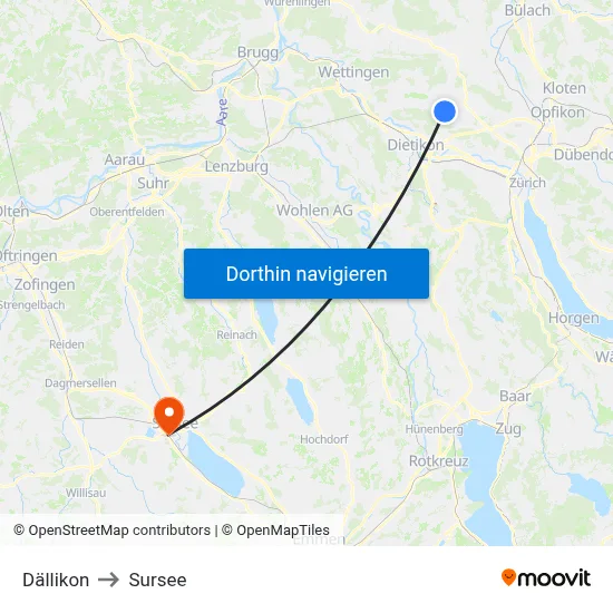 Dällikon to Sursee map