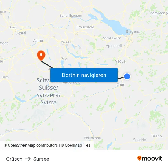Grüsch to Sursee map