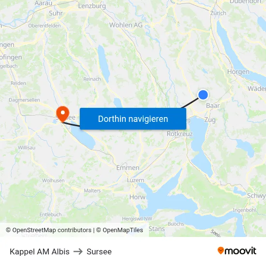 Kappel AM Albis to Sursee map