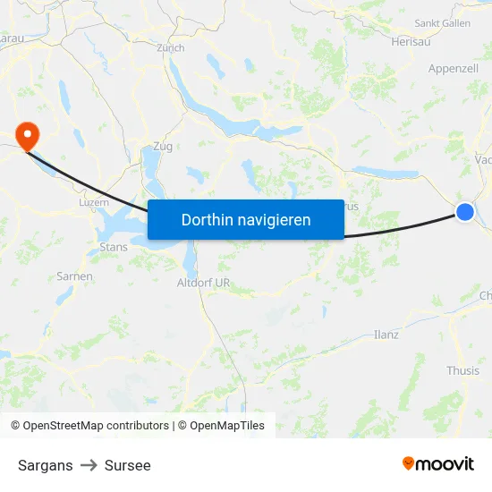 Sargans to Sursee map