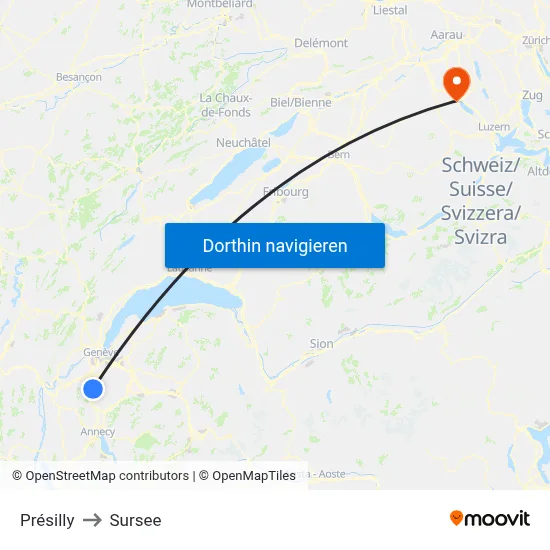 Présilly to Sursee map