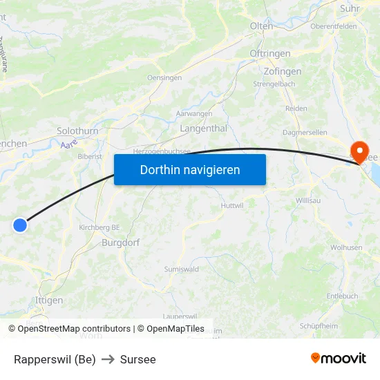 Rapperswil (Be) to Sursee map