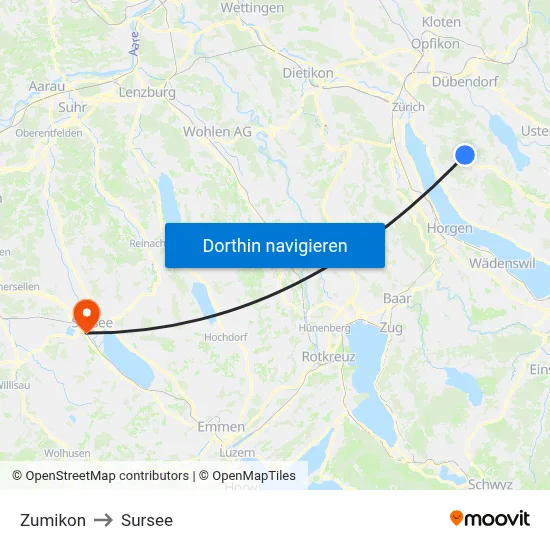 Zumikon to Sursee map
