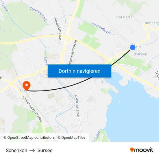 Schenkon to Sursee map