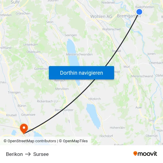 Berikon to Sursee map