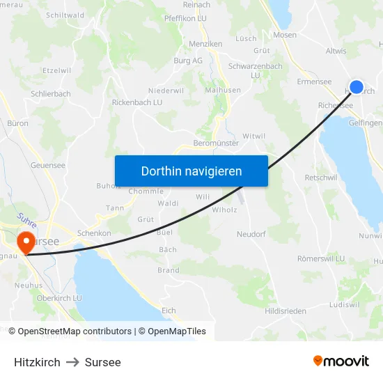 Hitzkirch to Sursee map