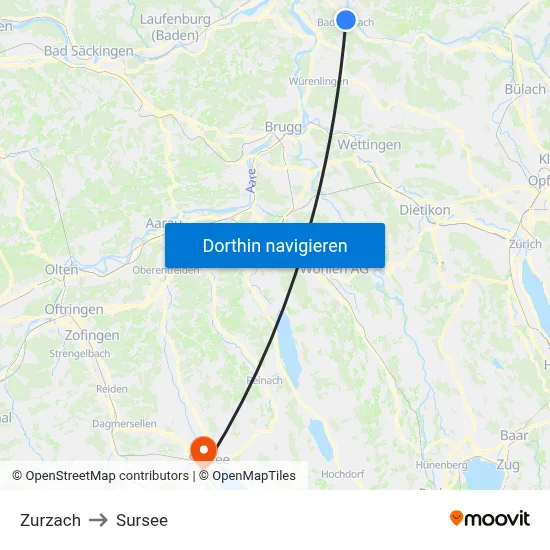 Zurzach to Sursee map