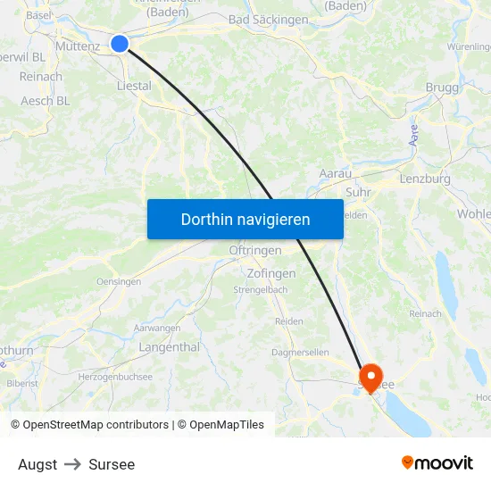 Augst to Sursee map