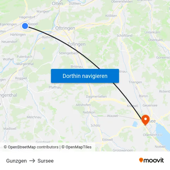 Gunzgen to Sursee map