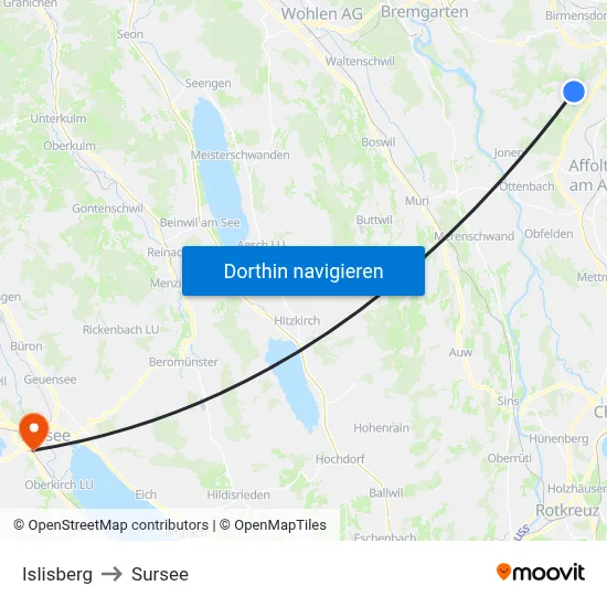 Islisberg to Sursee map
