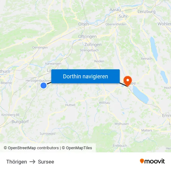 Thörigen to Sursee map