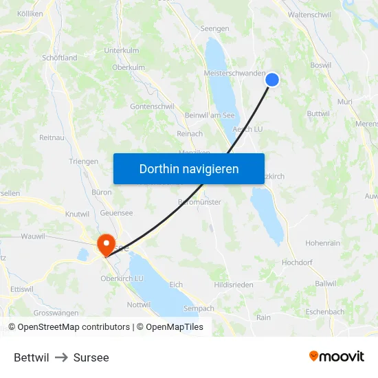 Bettwil to Sursee map