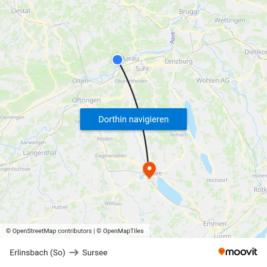 Erlinsbach (So) to Sursee map