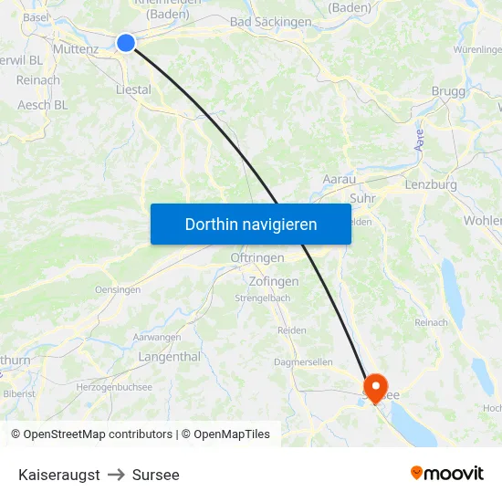 Kaiseraugst to Sursee map