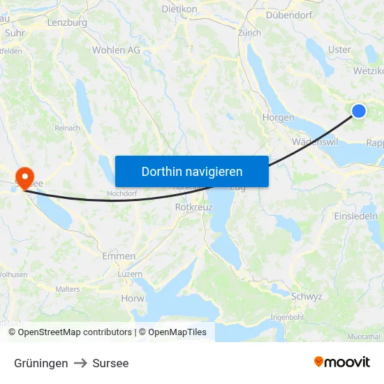Grüningen to Sursee map