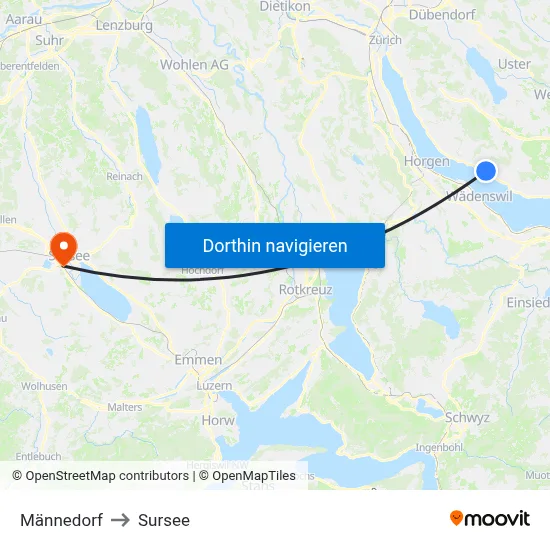 Männedorf to Sursee map