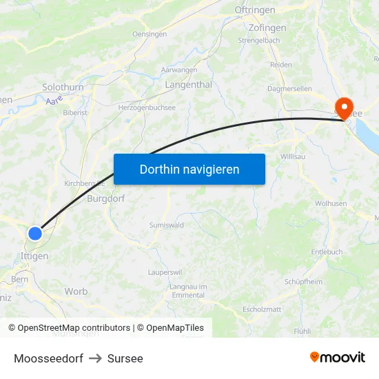 Moosseedorf to Sursee map