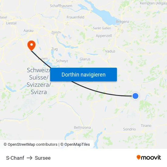 S-Chanf to Sursee map
