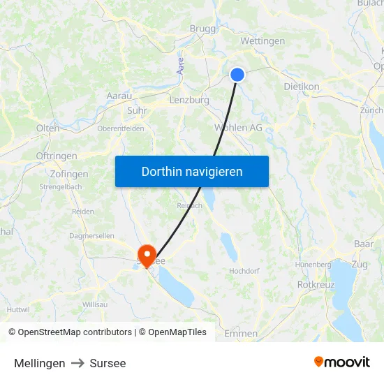 Mellingen to Sursee map