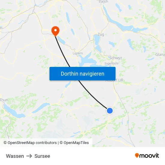 Wassen to Sursee map