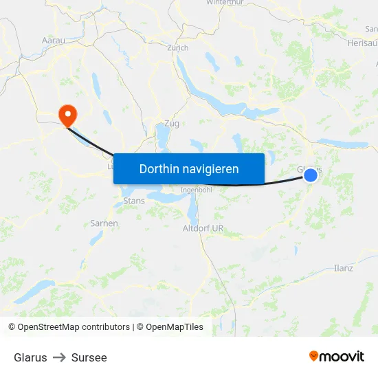 Glarus to Sursee map