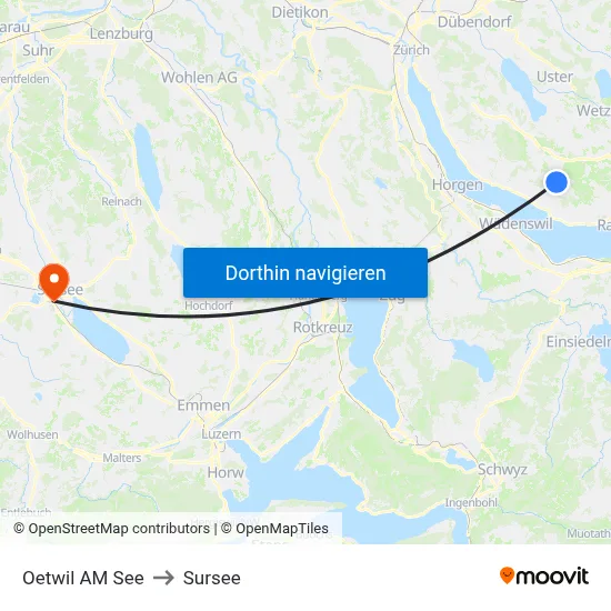 Oetwil AM See to Sursee map