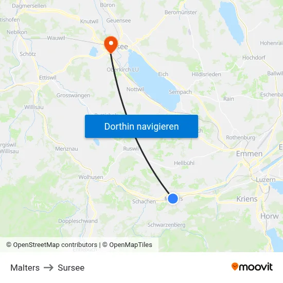 Malters to Sursee map
