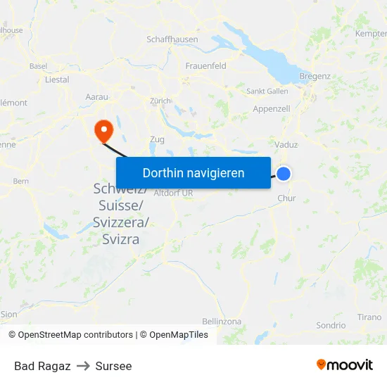 Bad Ragaz to Sursee map