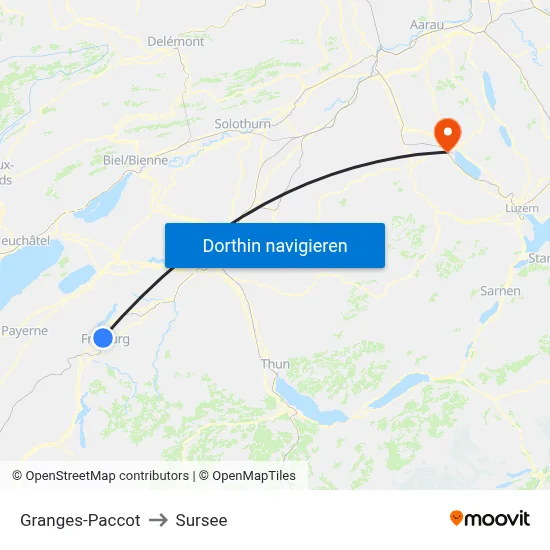 Granges-Paccot to Sursee map