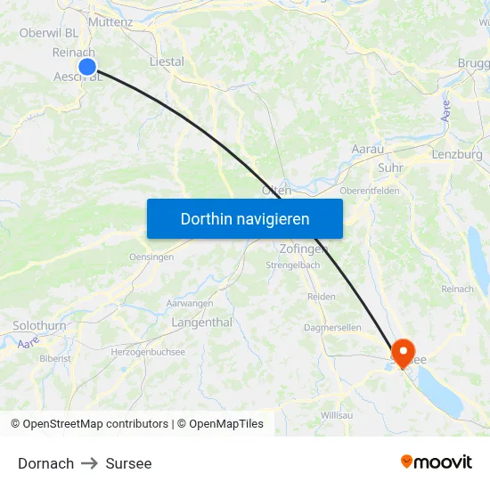 Dornach to Sursee map
