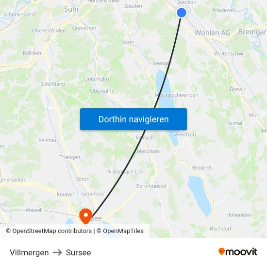 Villmergen to Sursee map
