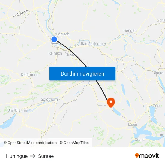 Huningue to Sursee map