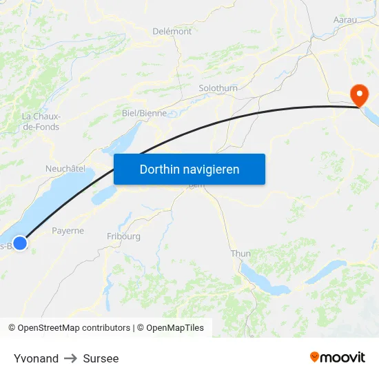 Yvonand to Sursee map